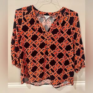 Crown & Ivy Orange and Navy Patterned Blouse